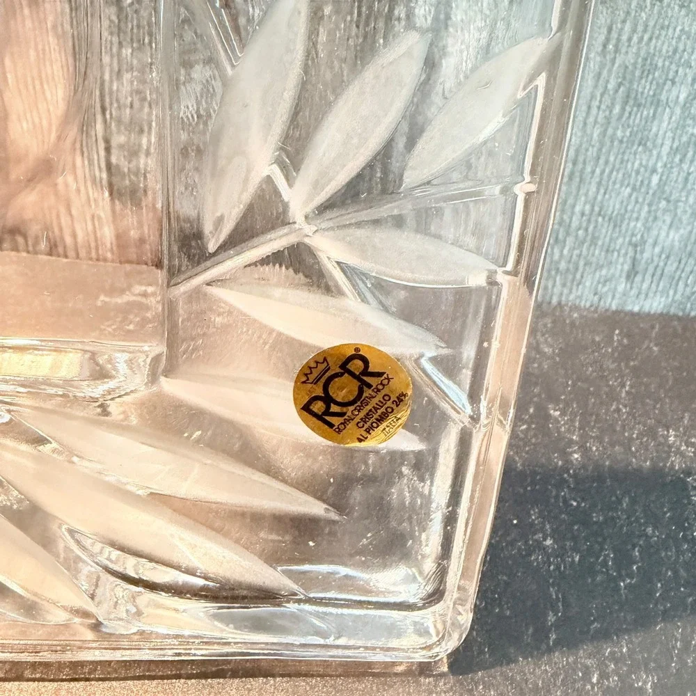 Studio Nova RCR Photo Frame Frosted Leaf Lead Crystal Clear 8x8 1990s Vintage